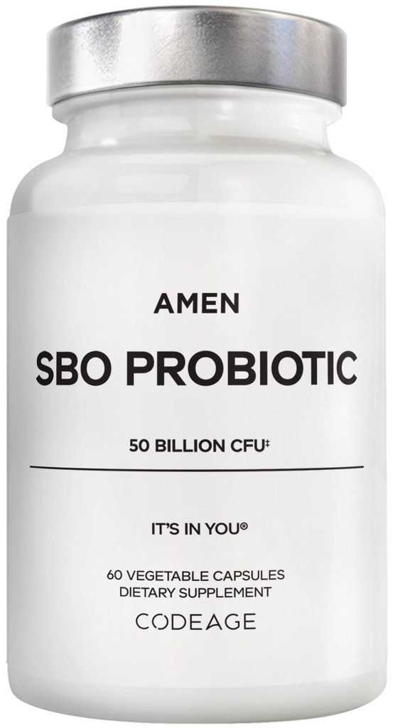 Amen Probiotyka Suplement, SBO Probiotyczne i Organiczne Prebiotyki, 50 Miliard CFU, Szafka Stabilny, Bez chłodzenia Wymagane, Flora Daily Probiotic Formuła dla kobiet i mężczyzn, Wegan & Non-GMO, 60 Kapsułki