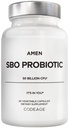 Amen Probiotyka Suplement, SBO Probiotyczne i Organiczne Prebiotyki, 50 Miliard CFU, Szafka Stabilny, Bez chłodzenia Wymagane, Flora Daily Probiotic Formuła dla kobiet i mężczyzn, Wegan & Non-GMO, 60 Kapsułki