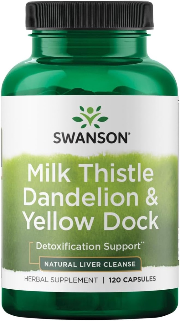 Swanson Milk Thistle, Dandelion & Yellow Dock - Herbal Liver Supplement Supplement - Natural Supplement Helping to Contain Overall Health & Wellbeing - (120 kapsułek) 1 opakowanie