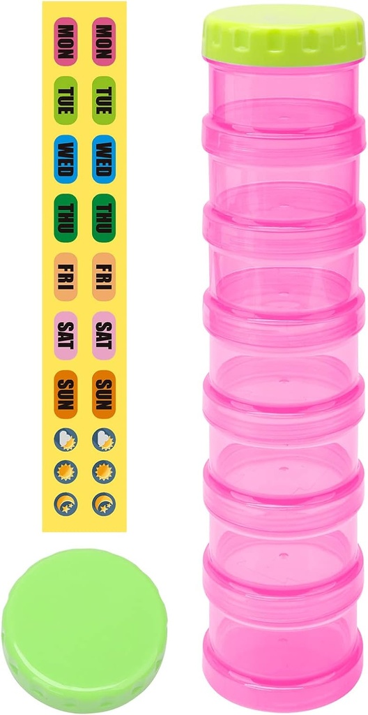 7 dzień Pill Organizer Case Stackable Weekly Supplements Vitamin Pills Holder Dispenser Extra Duży Przezroczysty różowy z etykietą i 2 Więcej lidów