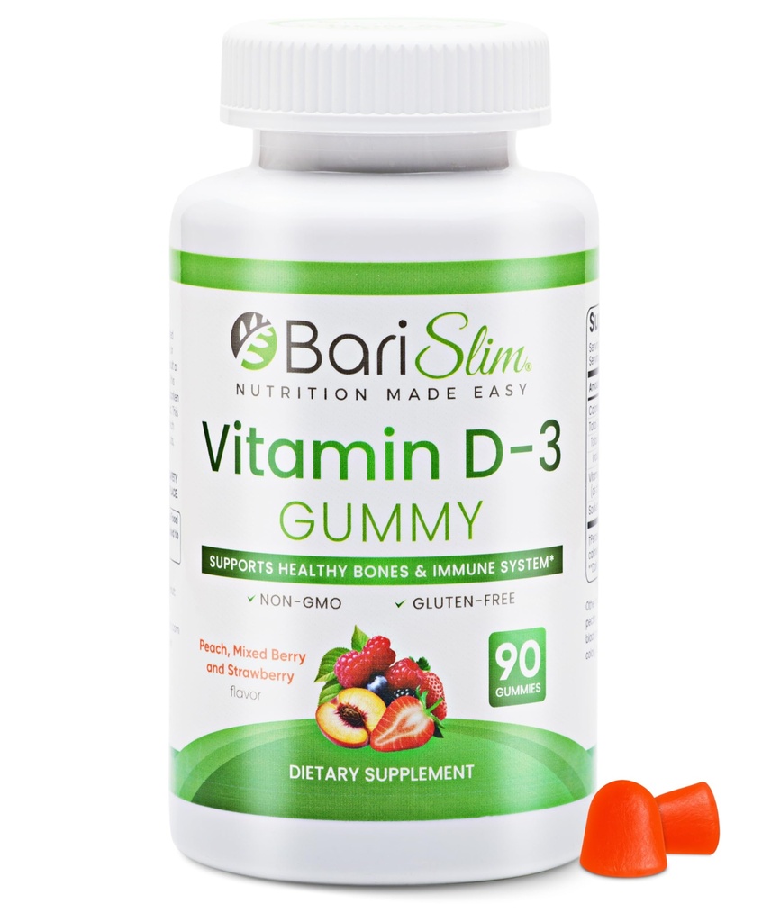 BariSlim Bariatryczny Witamina D-3 Gumiaki - Specjalnie skonfigurowana witamina żelowana dla pacjentów po zabiegu utraty wagi - Łatwe do trawienia i Great Desting Fruit Flavors 124; 90 Żaby owocowe