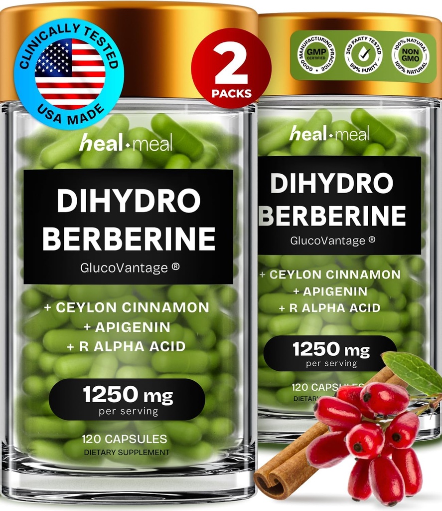 Suplement dihydroberberynowy - Dehydro Berberine Organic - Super Berberine Supplement z Ceylon Cynamon & R Alfa Kwas Lipowy & Apigenin - Hydroberberyna 240 kapsli (2 opakowania)