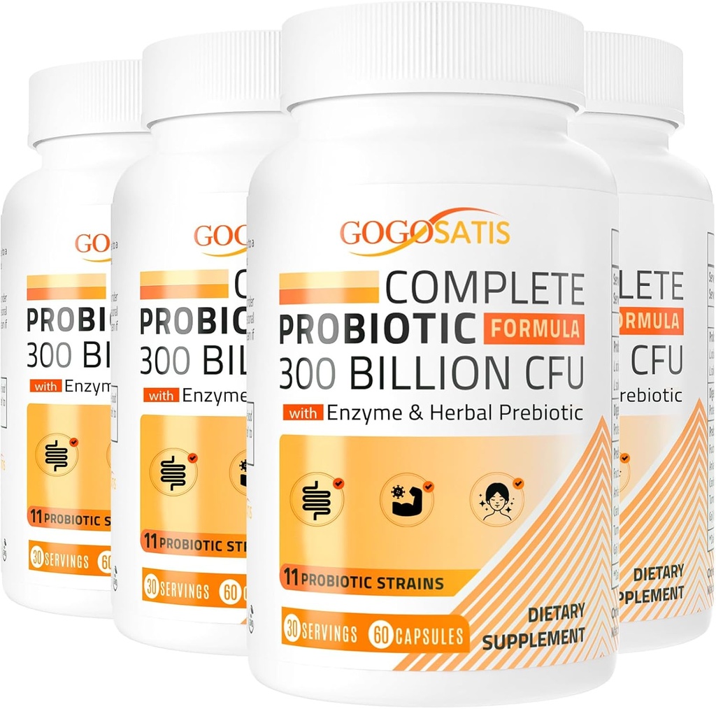 Probiotics for Women & Men, 300 Billion CFU 11 Strains + Organic Herbal & Digestive Enzymes, Probiotic for Digestive Health, Gas & Bloating, Immune, Gut Health for Women & Men, Shelf Stable, 240 Caps