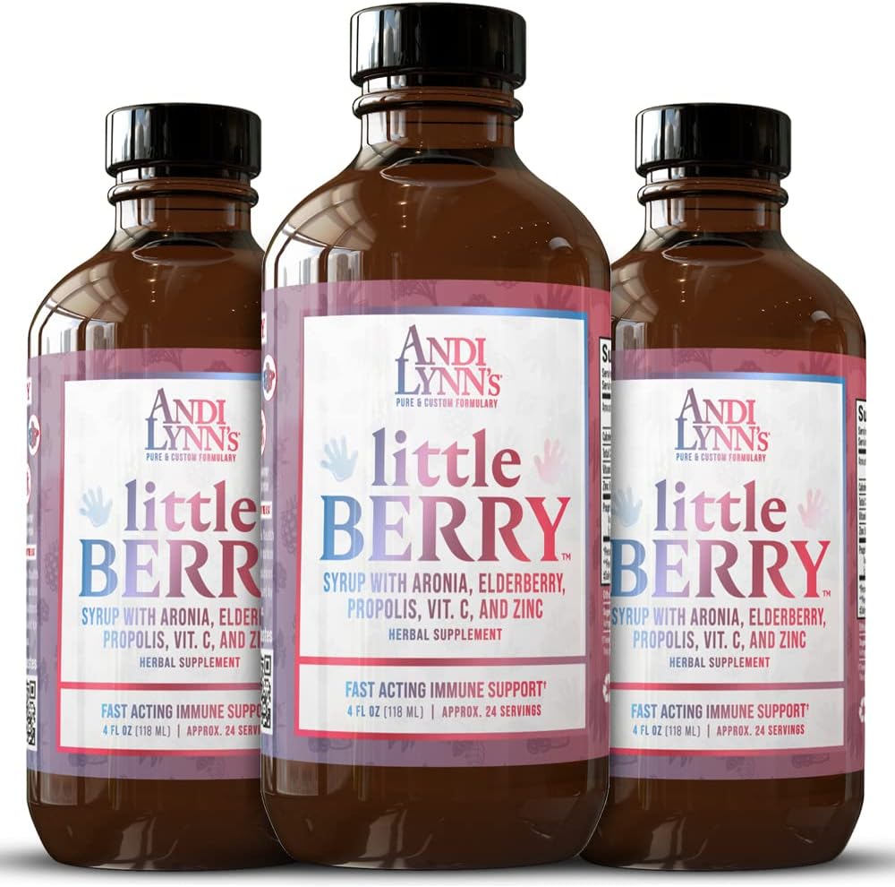 Andi Lynn 's LittleBerry, Syrop Elderberry dla dzieci z witaminą C & Cynk, Fast- działająca immunologiczna suplement ziołowy, 4 oz (3- Pack)