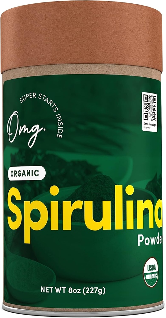 OMG! Superfoods Organic Spirulina Proszek - 100% Czysty, USDA Certified Organic - Dobre źródło żelaza, Witamina A i Witamina B12. - 8 Ounces (1 Pakiet)...