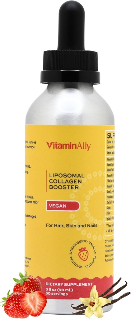 Wegański Liposomal Liquid Collagen Booster Drops 124; Wspiera zdrowe włosy, skóry i paznokci 124; Wegan 124; Non-GMO Golf 124; Cukier wolny 124; Gluten wolny 124; Łatwy w użyciu