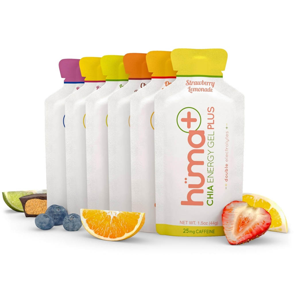 Huma Plus (Double Electrolytes) Gel Chia Energy, Pack Variety, 12 Gels - Przyjazny do stomachów, Gele Realu Food Energy