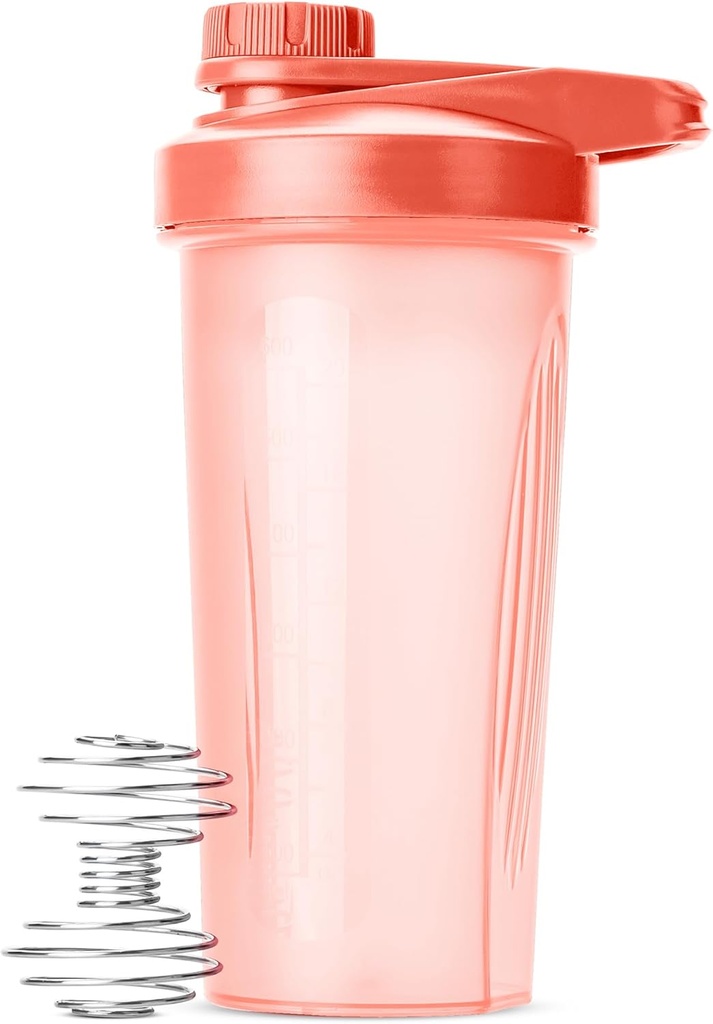 Pan Pen- Shaker Butelka do mieszanek proteinowych, 28 oz, Koral różowy z Twist Cap i Wire Whisk Ball, Mixer Cup dla Shakes