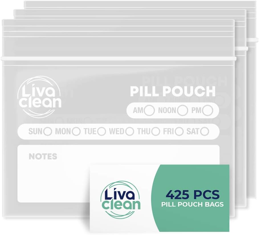 LivaClean 425 Pack Zmodernizowane Pouches Grube Pill for Travel - Pill Bags, Torba medyczna do podróży