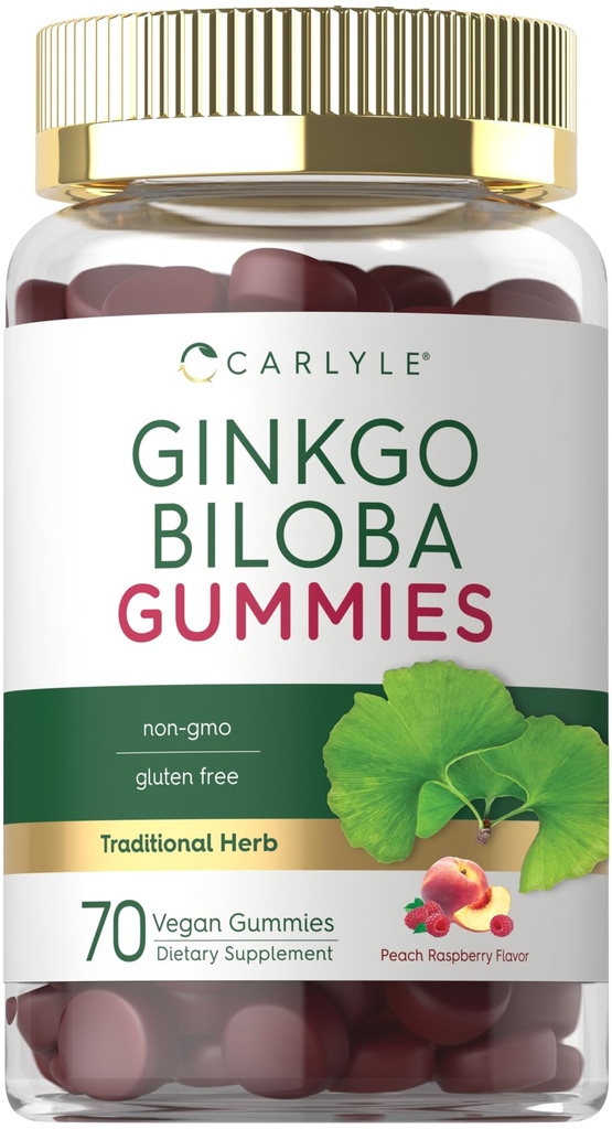 Carlyle Ginkgo Biloba 300mg < 124; 70 Gummies < 124; 45: 1 ekstrakt Leaf > 124; z Peach Malina Flavor > 124; Wegan, Non-GMO, Gluten