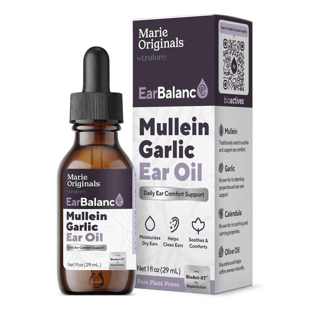 Marie Originals Naturalne krople oleju ucha 124; Mullein Garlic Oil Drops for Infection Prevention, Ziołowe krople ucha Ache dla dorosłych, Dzieci & Zwierzęta domowe, Pociesza ból ucha i woskowania Usuwanie, Erache Remedies (1 opakowanie)