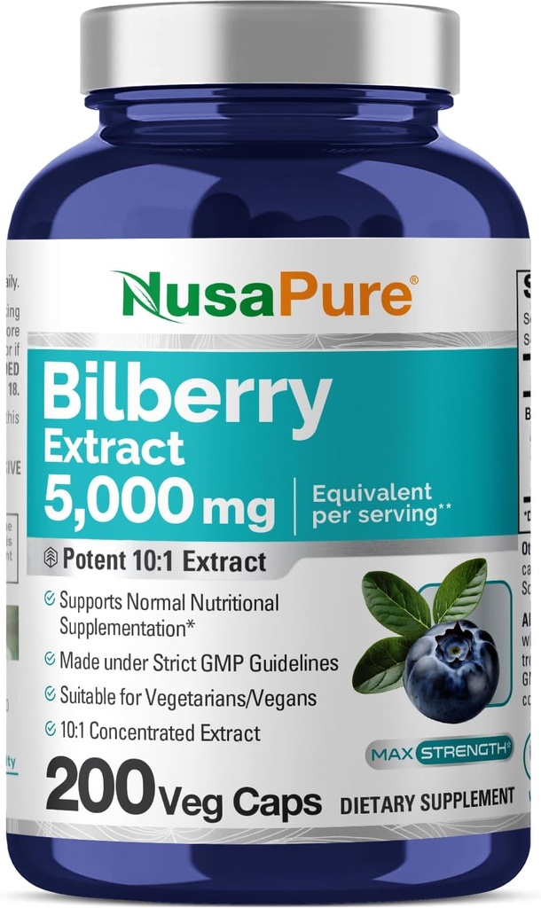 NusaPure Bilberry Extract 5,000mg 200 Kapelusze wegetariańskie (Non-GMO, Vegan)
