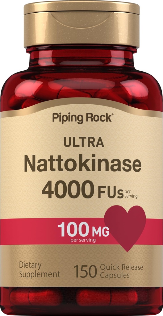Piping Rock Nattokinase Supplement 4000 FU 124; 100mg 124; 150 Kapsułek 124; Non-GMO, Gluten Free