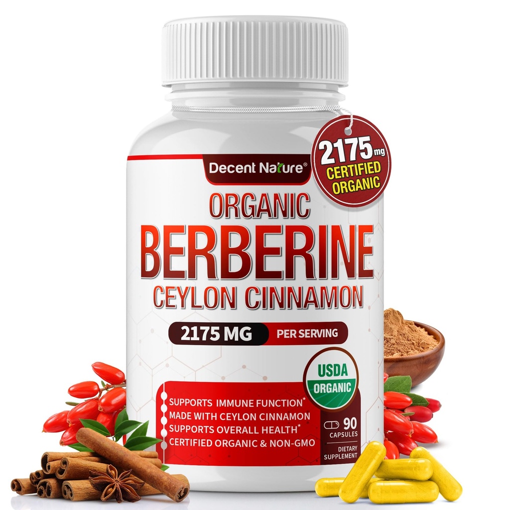 Organiczne Berberine z Ceylon Cynamon 2175mg - Premium berberberyna suplement wysokiej czystości ekstrakt USDA Organic, wsparcie systemu odpornościowego, Berberine Plus Complex, Non-GMO Wegan dla mężczyzn Kobiety 90 Kapsułki