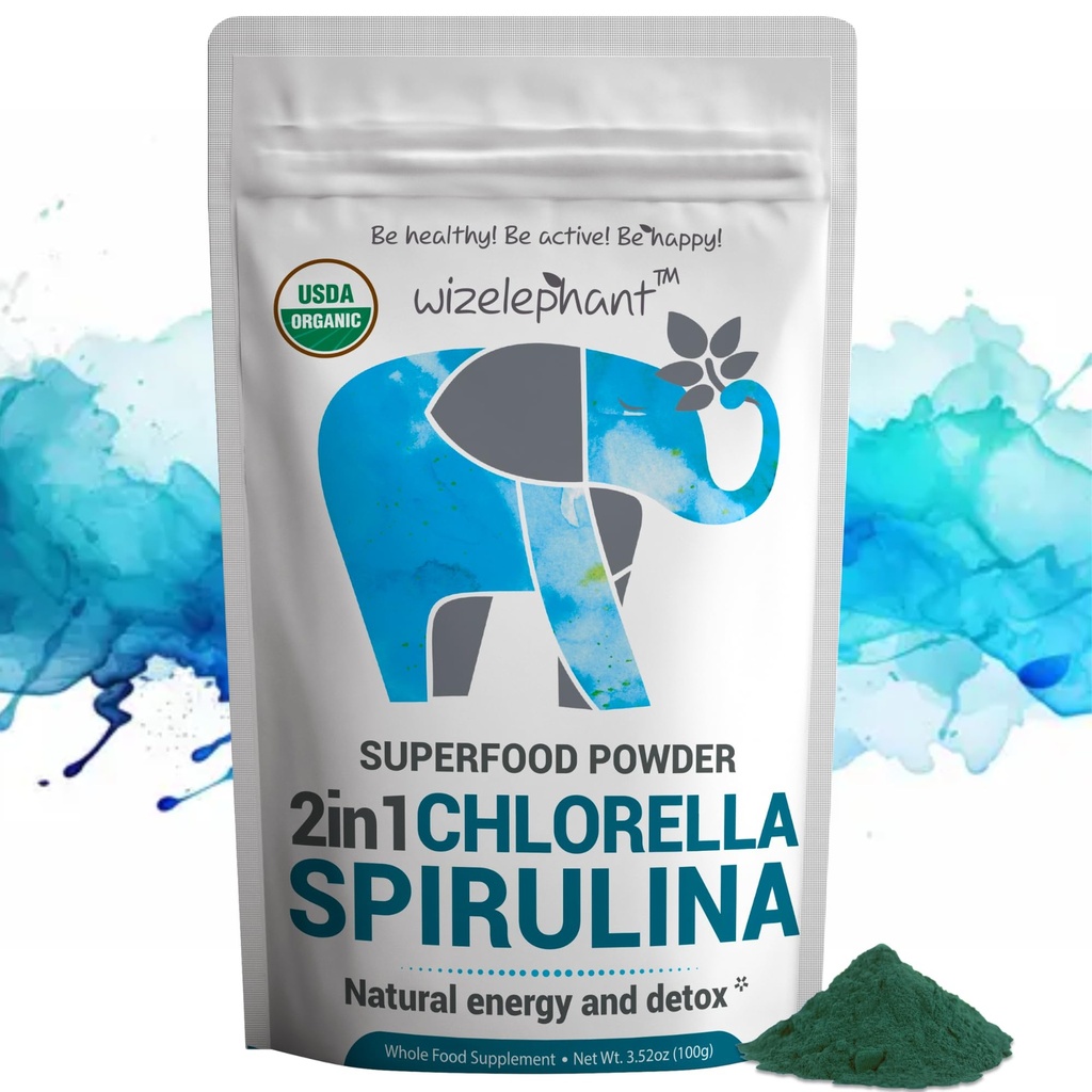 Chlorella Spirulina Powder Organic | Super Greens Powder and Smoothie Mix | Rich in Chlorophyll for Immune Support and Energy | Raw Vegan Protein | Spirulina Chlorella Powder | 50 Servings