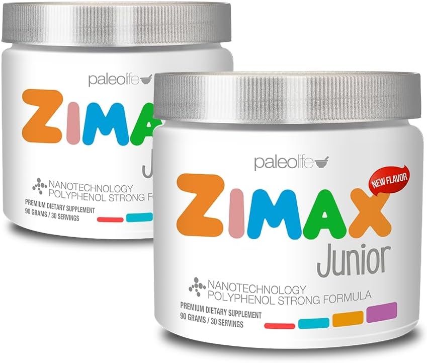 ZIMAX Junior Super przeciwutleniacz dla dzieci i młodzieży Między 4 i 16 Lata, 100% Naturalny z witaminą C, magnez, Witamina D3, Kurkumina, Imbir i minerały