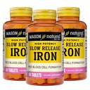 Mason Natural Slow, Release Iron (żelazny siarczan) 50 mg tabletki, 180 Day Supply, Wysokiej mocy suplement, Delikatny na żołądku, 3 Pack