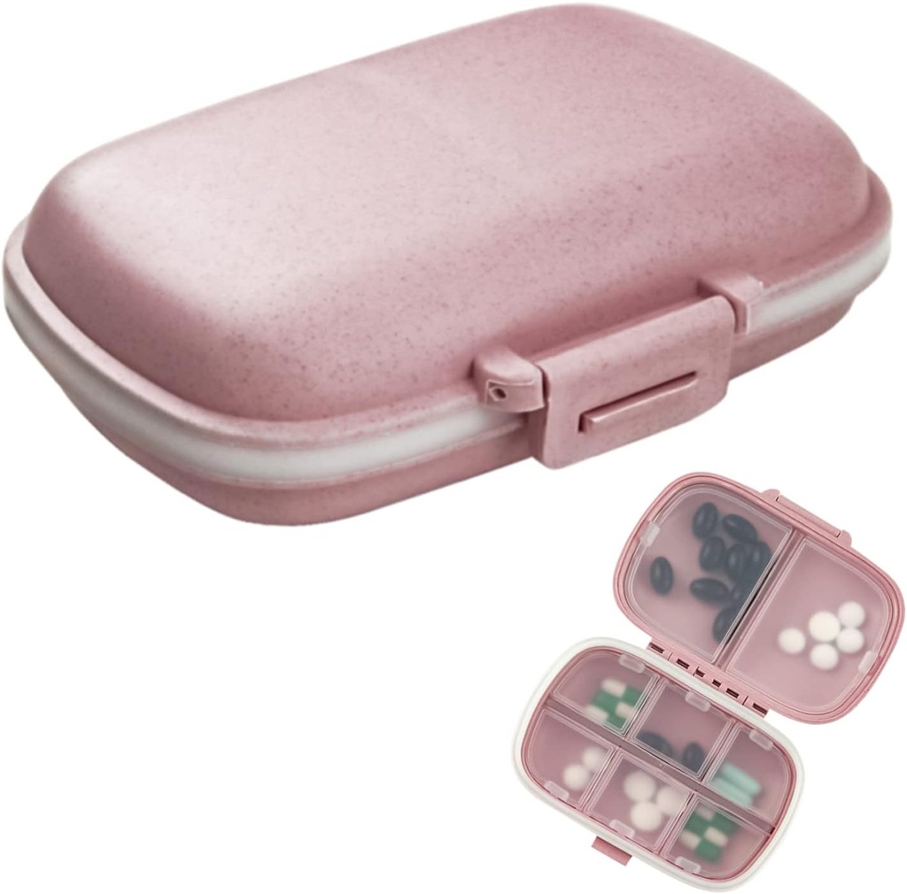 1Pack Travel Pill Organizator, 8 Komory Przenośny Pill Case, Małe Pudełko na Pocket Torebka Przenośna medycyna Pojemnik Witamina różowy