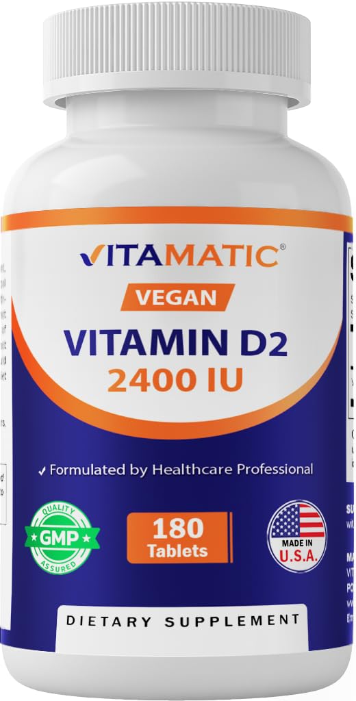 Witamina Witamina Witamina D2 60 µg (2400 j. m.) - Ergokalcyferol - 180 tabletek wegetariańskich (180 tabletek (opakowanie po 1)) (1 butelka)