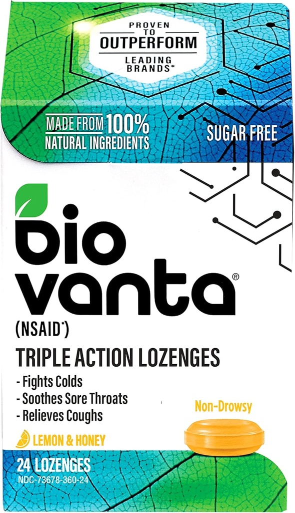 Biovanta Natural Ingredients Sugar- Free Lozenges for Cough, Cold and Sore Throat, 24 Lemon Honey Throat Lozenges