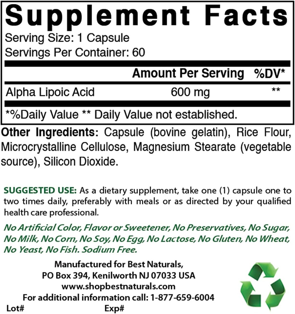 Najlepsi Naturals Alfa Kwas lipowy 600 mg & B- 100 Complex