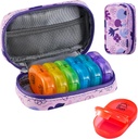 Serfeymi Cotygodniowy Travel Pill Organizator 2 razy w ciągu dnia PM Zmodernizowany Rainbow Pill Box 7 Dzień z przenośnym Zipper PU Leather Pill Case, Medicine Organizer for Pills, Witaminy, Oleje rybne - Purpurowy 02