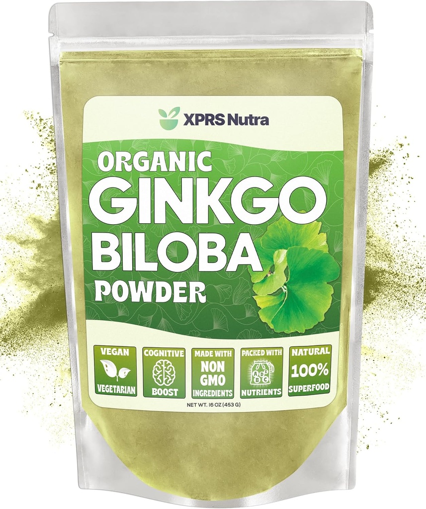 XPRS Nutra Organic Ginkgo Biloba Proszek - Gingko Biloba Suplementy do Cognition - Vegan Friendly Ginkoba Biloba Organic - Immunitet Wzmacnianie Ginkgo Biloba Proszek (16 oz)