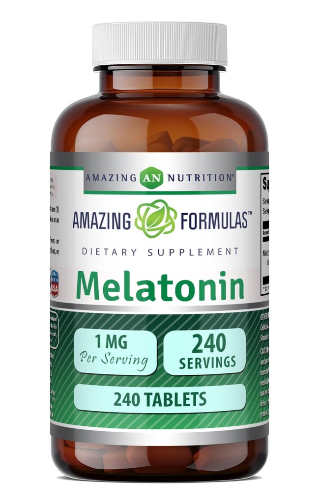 Amazing Melatonin 1 Mg Tablets (Non GMO, Gluten Free) - Najlepszy wybór Natural Sleep Aid Supplement - Promotes Calming and Relaxing Effect - 240 Tablets - Nadaje się do wegetariańskiego