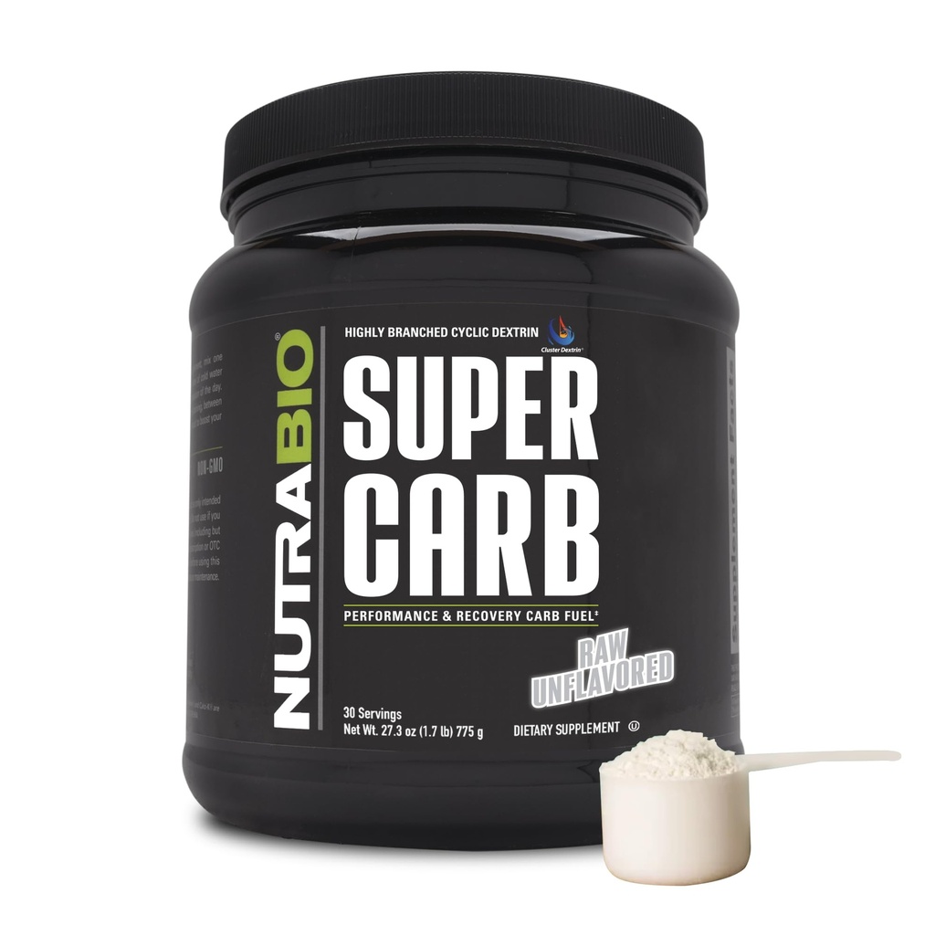 NutraBio Super Carb, Proszek węglowodanowy z klastrem Dekstryny i elektrolitów, Advanced Carb Supplement Proszek do treningu paliwa, Wydajność, i Odzyskiwanie mięśni, Dekstryna cykliczna, Nieflawored, 30 Sv