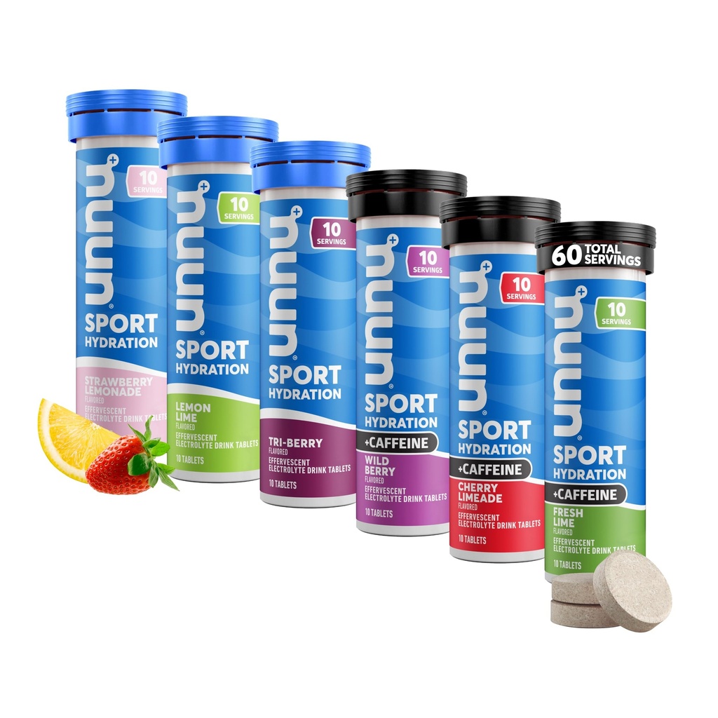 Nuun Sport + Kofeina Electrolyte Tablets - Rozpuszczalny w wodzie, Pack Variety 124; 5 Esencjalne elektrolity do nawadniania 124; 1g Sugar Drink Mix 124; Wegan, Non-GMO 124; 6 Pack (60 Total Servings)
