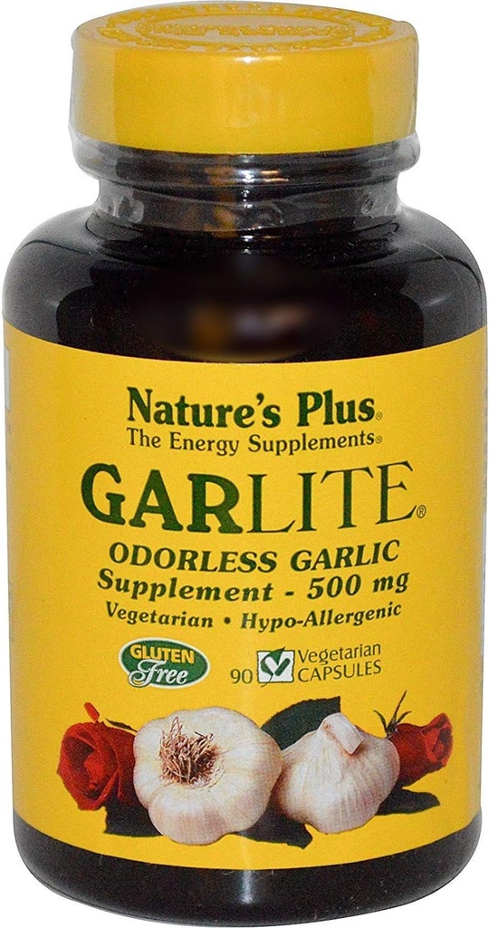 NaturesPlus Garlite Czosnek bezogonowy - 90 Kapsułki - wegetarianin, Gluten Free - 90 Sługi