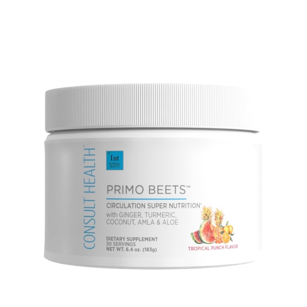 Consult Health Primo Beets - Beet Root Powder Drink Mix with Electrolytes - Azotany do wspomagania cyrkulacji - Energy Boost - Ginger & Turmeric - Mężczyźni i Kobiety - Tropikalny poncz Flavor - 30 Służenia