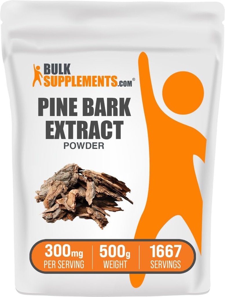 BulkSupplements.com Pine Bark Extract Powder - Herbal Supplement, Pine Bark Powder - Antyutleniacze Wsparcie, Gluten Free - 300mg na Serving, 500g (1.1 lbs) (Opakowanie po 1)