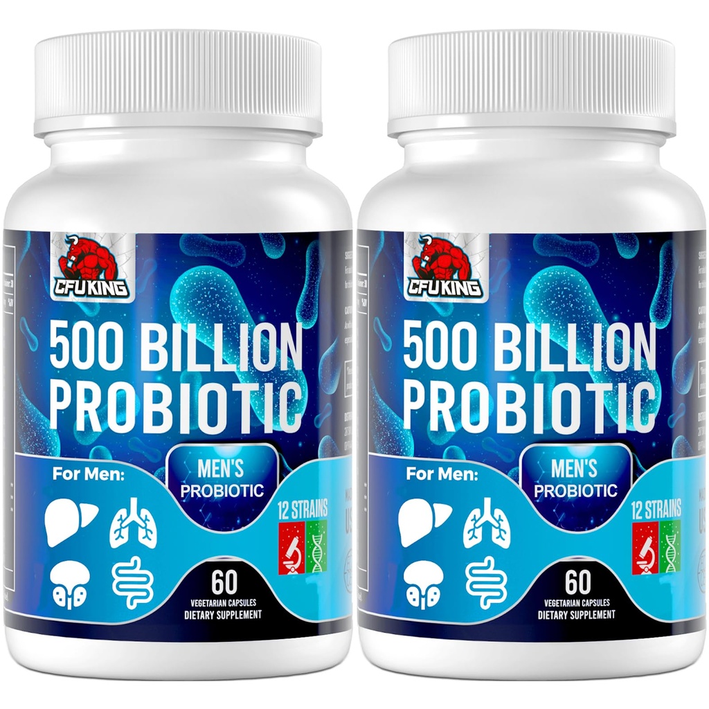 Probiotics for Men, 500 Billion CFU & 12 Mens Probiotic for Digestive Health + 4 Organic Prebiotic Fiber, for Digestive, Gut, Immune Health, Bloating, Gas, Energy Support, Shelf Stable - 120 Capsules