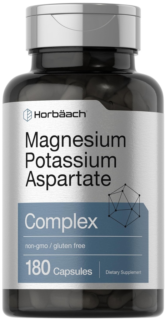 Horbäach Magnezu Potasu Asparaginian Kompleks 124; 180 Kapsułki 124; Non- GMO i Gluten Free Formuła