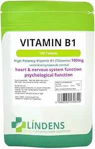 Lindens Witamina B1 Tiamina 2- Pack 200 Tabletki B 1 B-1 Tiamina Naturalna Jakość