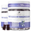 2 Opakowanie Gummeje magnezowe potasu, Gummeje potasu bez cukru z Gluminatem magnezu 500 mg Glucynian do żucia Magnezu Suplementy potasu z wapnia, Cynk, Witamina na skurcze nóg i mięśni