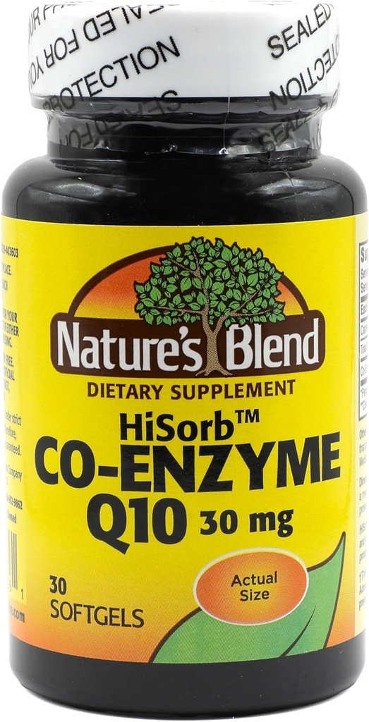 Nature's Blend HiSorb CoQ10 30mg, 30 Softgels - Heart Health Support, Crystal Free, Max Bioavailability, Clinically Proven, Gluten-Free, No Artificial Colors or Flavors, Dietary Supplement