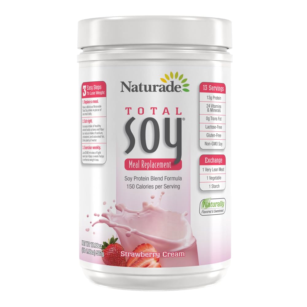 Naturade Total Soy Protein Powder - 13g Protein & 150 Calories per Servings- Non-GMO Soy - 0g Trans Fat - Laktoza & Gluten Free - Truskawka Creme (13 Servings)