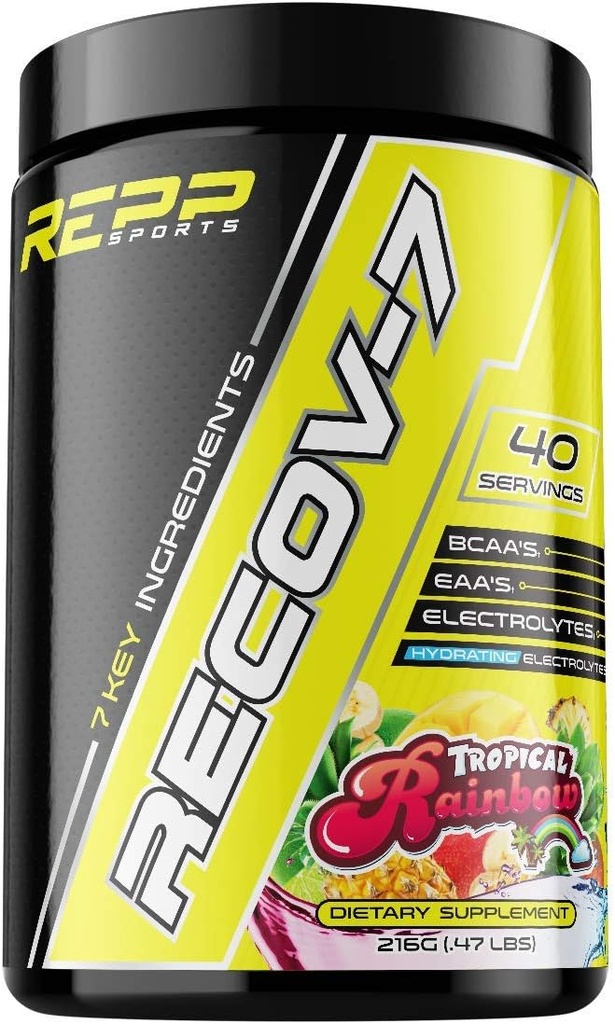RePP Sports Recov- 7 Full Spectrum EAA i BCAA 124; Advanced Recovery and Glycogen Replenishment for Intra- Workout (Rainbow Tropical, 40 Servings (216g))