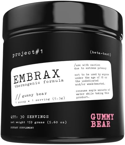 Projekt # 1 Embrax: Termogeniczne pretrenowanie tłuszczu spalanie mężczyzn i kobiet - Najlepsze palniki tłuszczu brzucha dla kobiet i mężczyzn, L- Karnityna Suplement do przygotowania proszku dla mężczyzn i kobiet 124; [30 Służenie] - Gummy Bear