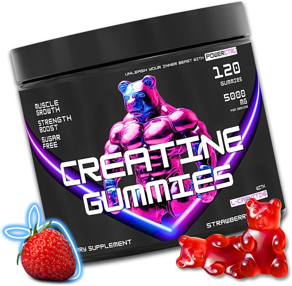 Gummie krewnicze z L- Carnitine dla mężczyzn i kobiet - 5g Monohydrat kreatury na serwowanie 124; Wspomaga wzrost mięśni 124; Odzysk 124; Wytrzymałość 124; Wytrzymałość 124; Wytrzymałość i wydajność treningu 124; Bezcukrowy 124; Wegański 124; 5000mg