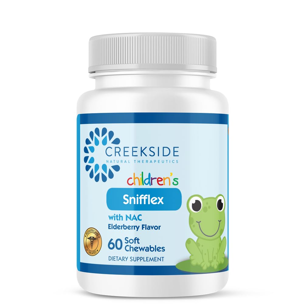 Creekside Naturals Snifflex, Sinus dla dzieci i wsparcie układu oddechowego, Elderberry dla zdrowia immunologicznego, Pediatryk Utworzony z NAC, Quercetin & Bromelain, Zero Sugar, Wegan, 60 Soft Chewables