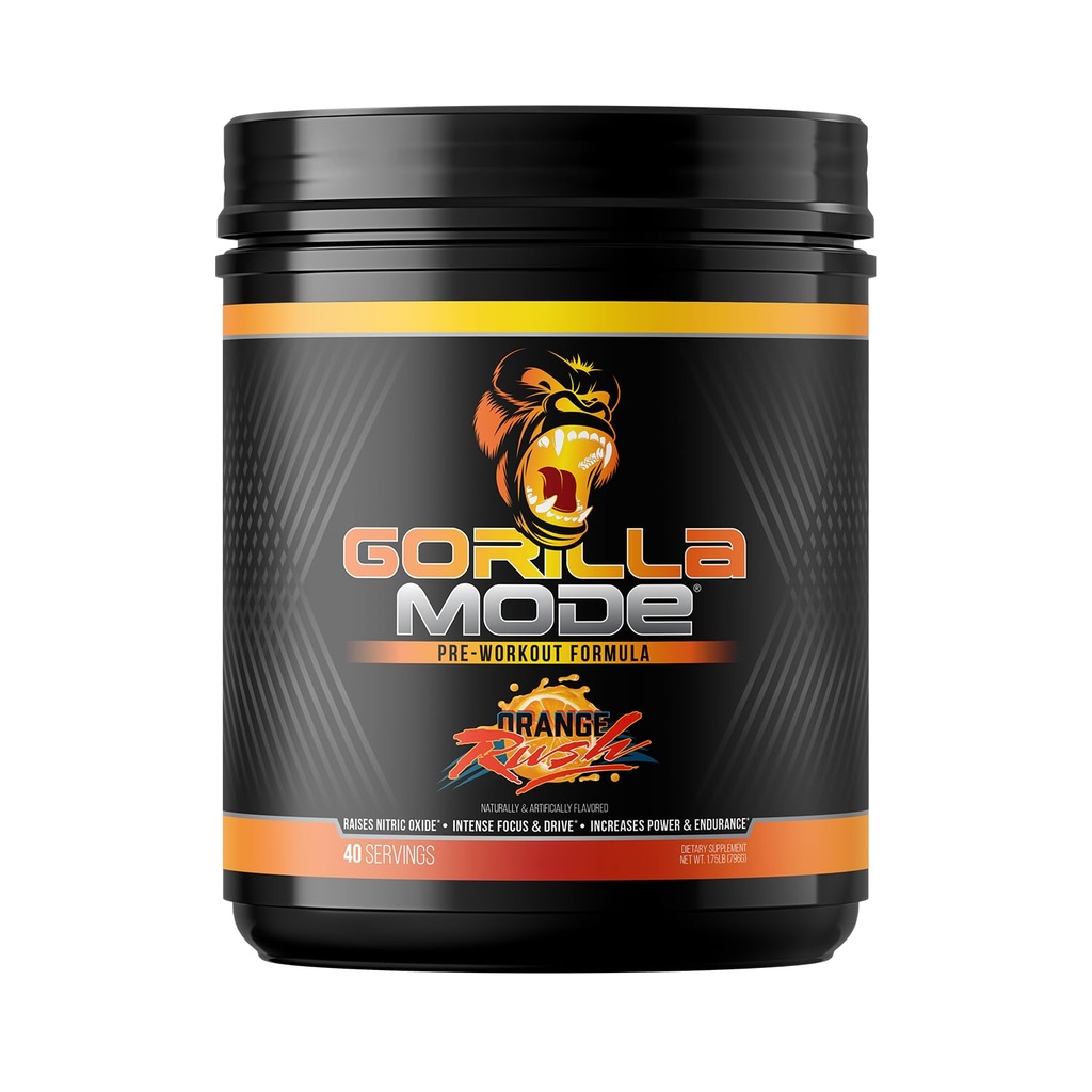 Gorilla Mind pre Workout - Massive Pomps Laser Focus Energy Power - L- Citrulina, Kreatyna, L- Tyrozyna, Betaine, Hydroprime, Alpha- GPC, 400mg Caepine, Huperzine A - 796g (Orange Rush)