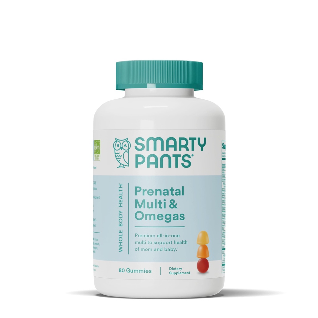 SmartyPants Prenatal Vitamins for Women, Multivitamin Gummies: Omega 3 Fish Oil (EPA/DHA), Biotin, Methylfolate, Vitamin D3, C, Vitamin B12, B6, A, K & Zinc, Inositol, 80 Count (20 Day Supply)