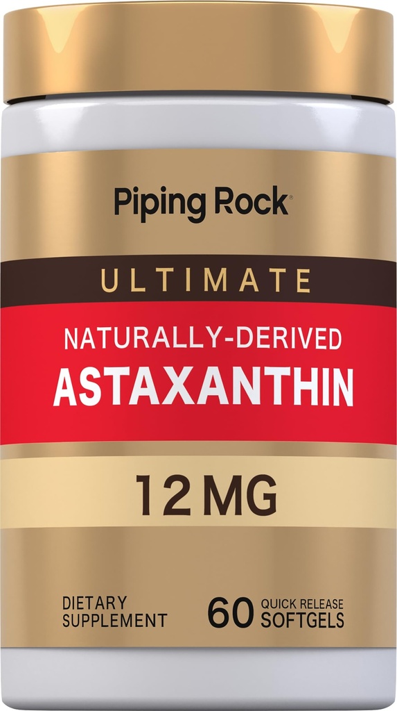 Piping Rock Astaxanthin 12mg Xiv 124; 60 Softgel Capsules Xiv 124; Extract Supplement Xiv 124; Gluten Free, Non-GMO