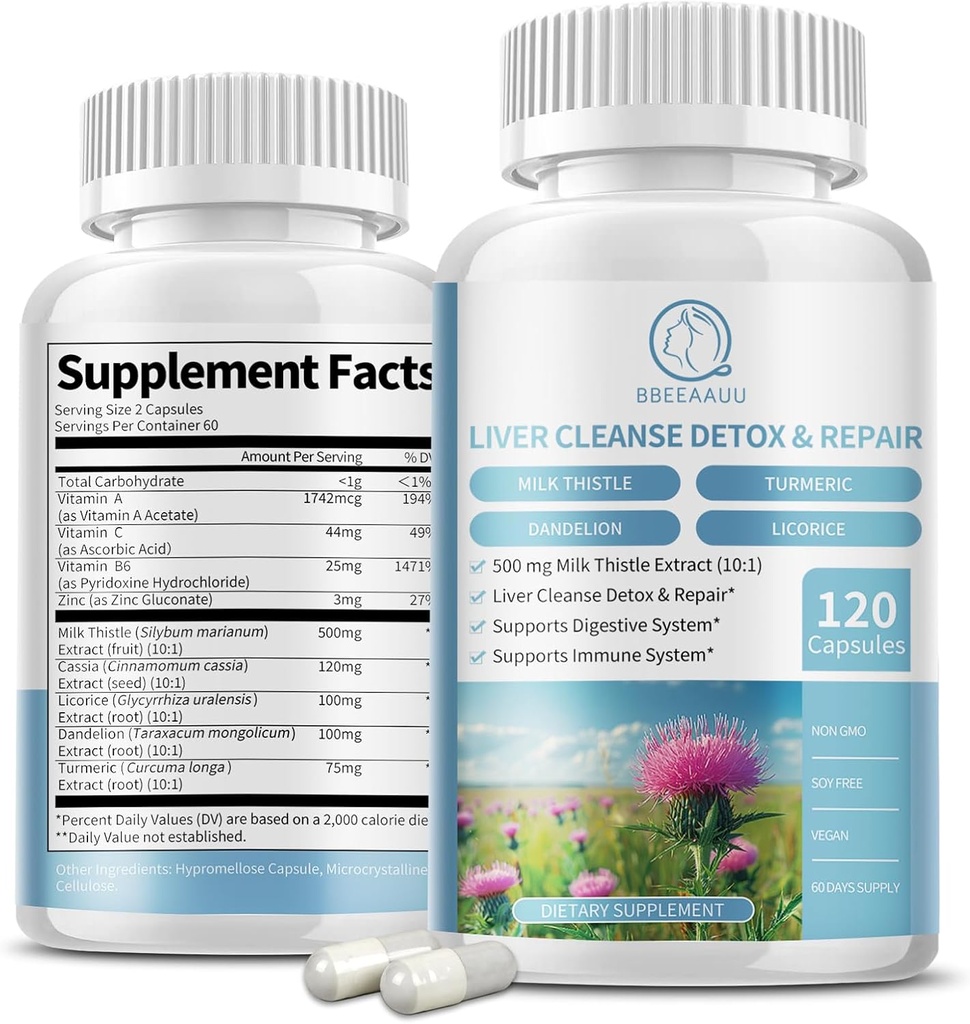 Suplement do mleka Kapsułki, Formuła zdrowia wątroby, z Dandelion Root, 10: 1 Extract, dla wsparcia detox wątroby oczyszczony, Digestive & Immune System, 120 Veggie Czapki