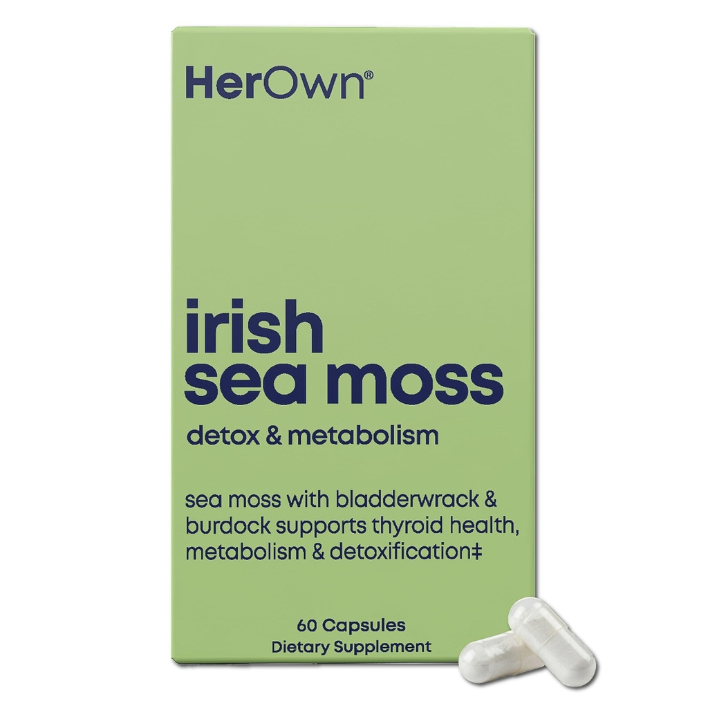 Jej własne Irish Sea Moss Kapsułki, Burdock Root, Bladderwrack, Detox, Metabolizm, Wsparcie immunologiczne, Zdrowie skóry, Natural Joint Support, Bogate Żywienie Superfood High in Minerals, 60 Hrabia