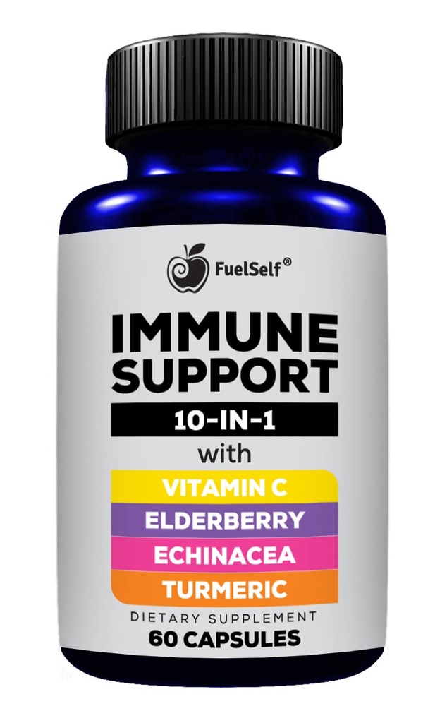 Suplement booster immunologiczny z Elderberry, Witamina C, Echinacea, Kurkuminoidy kurkuminowe, Witamina E, Witamina B6, Cynk, ChPL L- Glutaminy, Czosnek, Lactobacillus Acidophilus:: 60 Count, 1 Pack