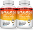 Organiczny Ashwagandha Pigułki proszku korzennego 1950 Mg z ekstraktem Black Pepper - Pure Natural Ashwagandha Suplement, Wsparcie energii, dla mężczyzn Kobiety, 60 Kapsułki